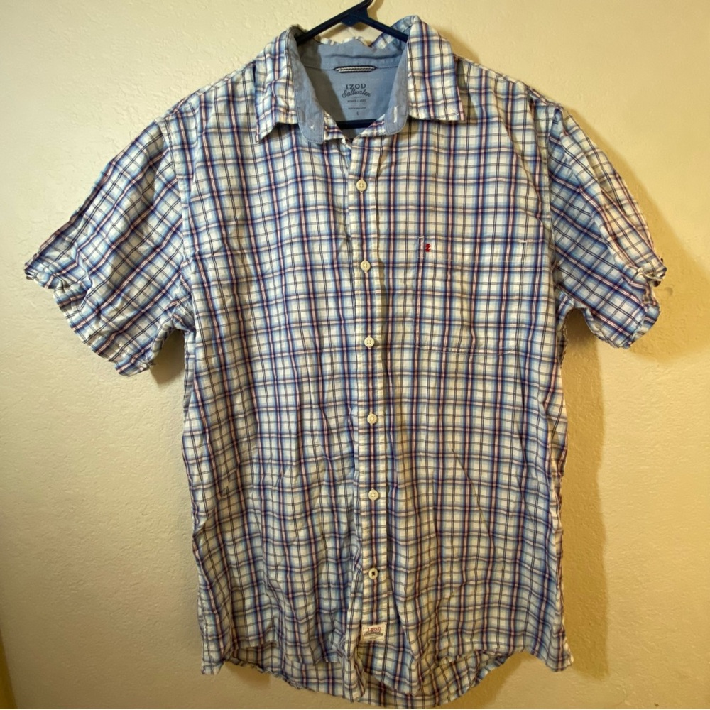 Izod Blue and White Casual Button Down Shirt